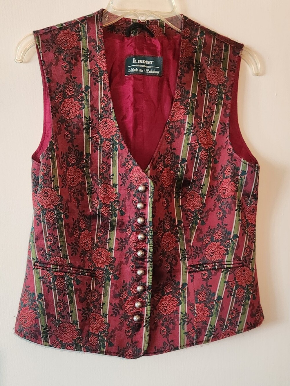 Salzburg H. Moser Austria Dirndl Vest Deep Red Brocade Size EU 40, US 10 EUC $65